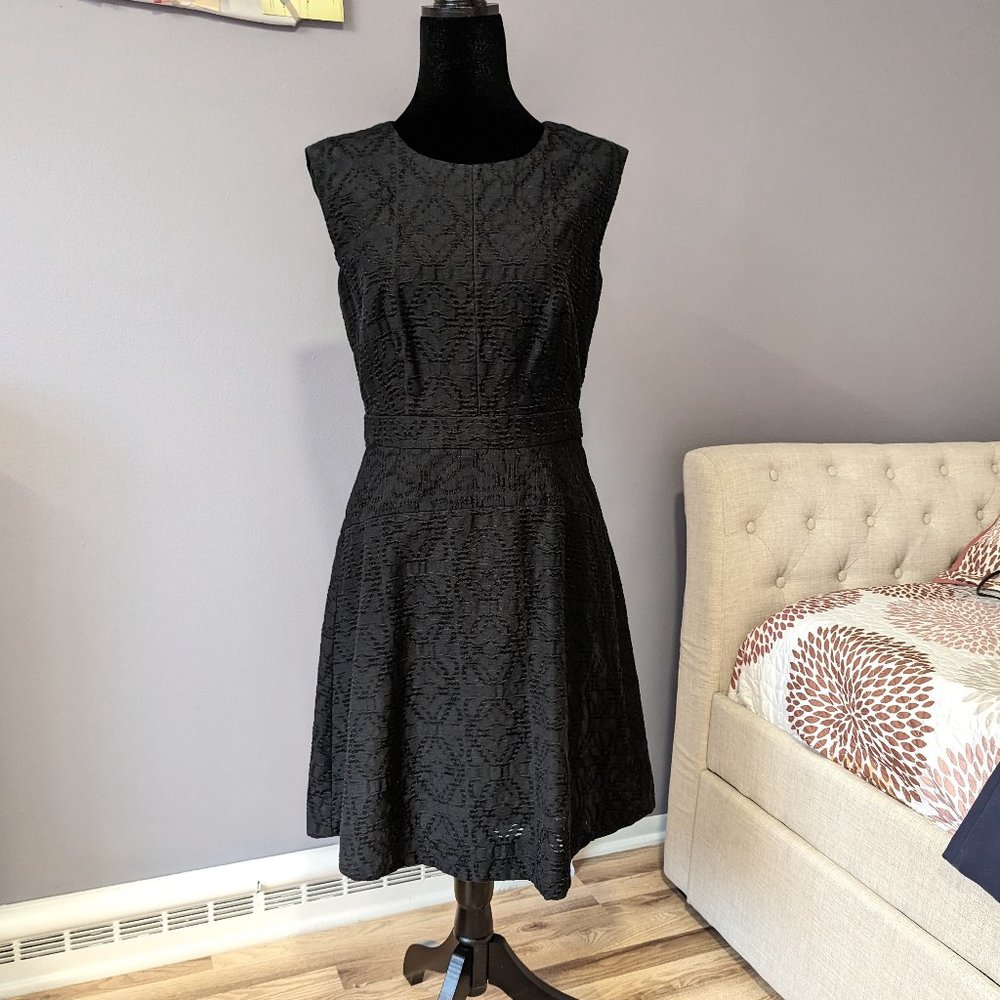 J. Crew Jacquard Textured Eyelet Black Fit & Flare Sleeveless